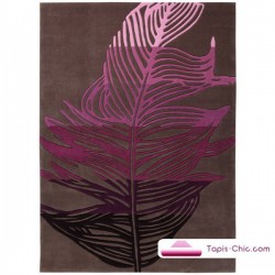 Tapis rond design leaf violet clair et or