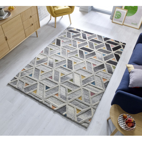 Tapis Design Géométrique Moda River Multi Gris Tapis Chic