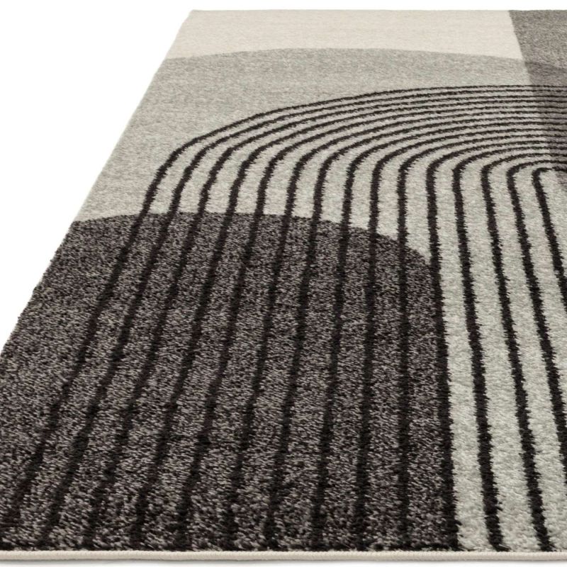 Tapis moderne art deco en polypropyl ne Corrientes gris noir et blanc