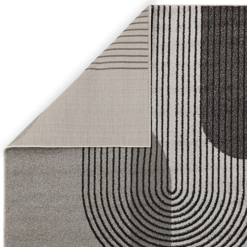 Tapis moderne art deco en polypropyl ne Corrientes gris noir et blanc