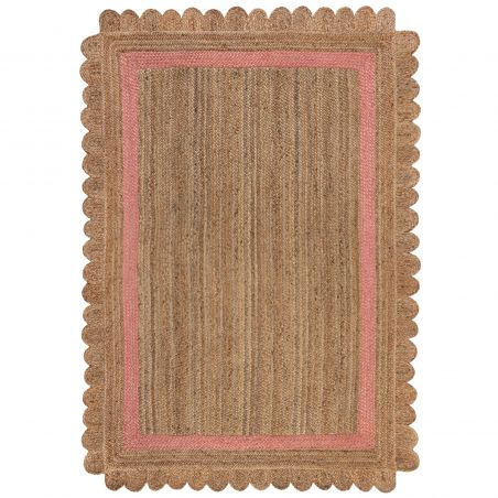 Tapis de salon en jute forme originale Grace naturel Rose