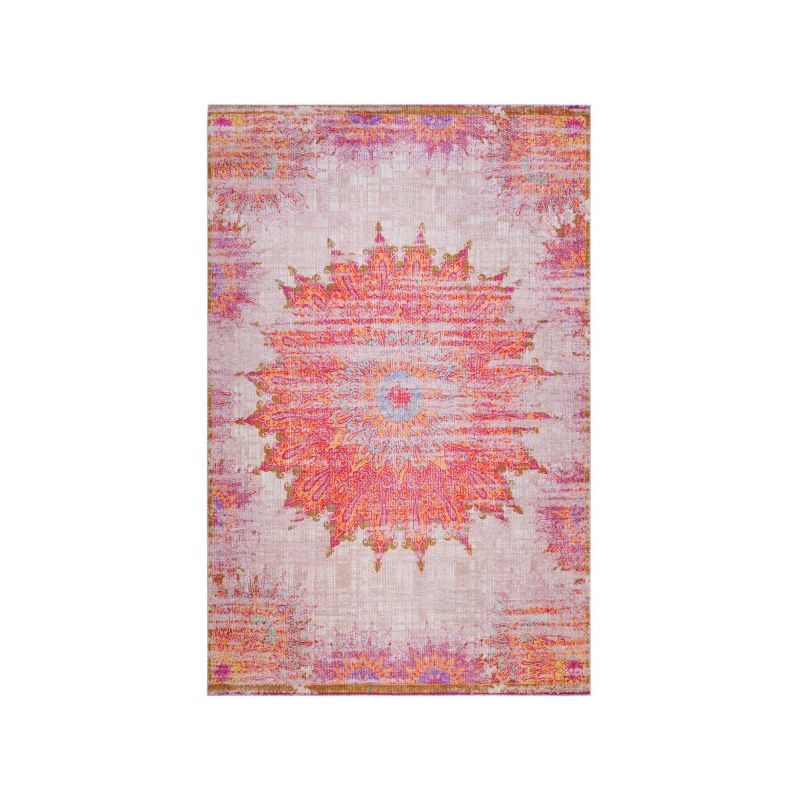 Lahome Tapis décoratif bohème à imprimé soleil – Petit tapis lavable de 91  x 152 cm – Tapis moderne abstrait antidérapant d'aspect vieilli pour