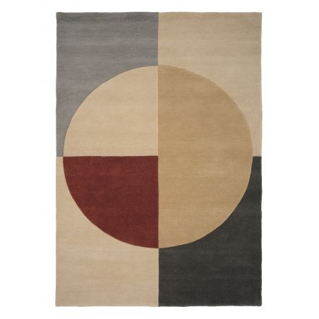 Tapis de salon en laine beige, gris, rouge foncé Ruby Radiality