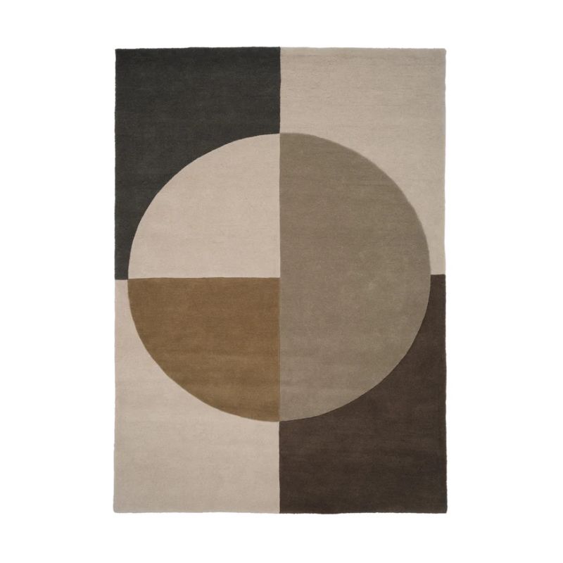 Tapis de salon en laine beige, gris, vert Olive Radiality