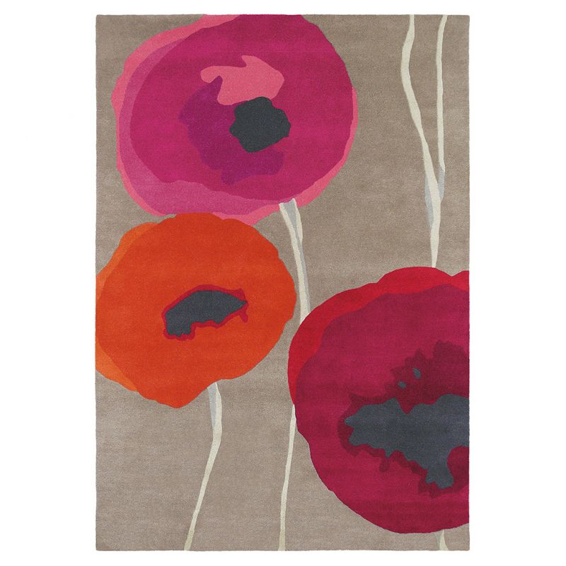 Tapis de salon en pure laine fleurs Poppies Rouge et Orange