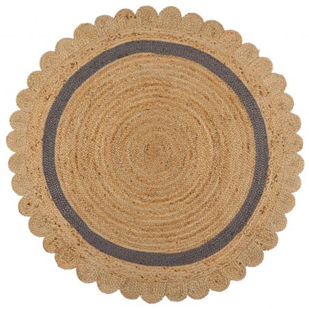 Tapis de salon en jute forme originale arrondie Grace naturel Gris