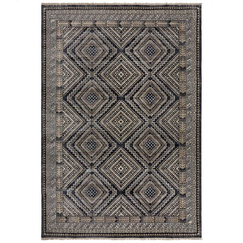 Tapis polypropylène motifs ethniques bleu Babylon