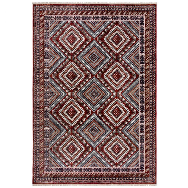 Tapis polypropylène motifs ethniques rouge Babylon