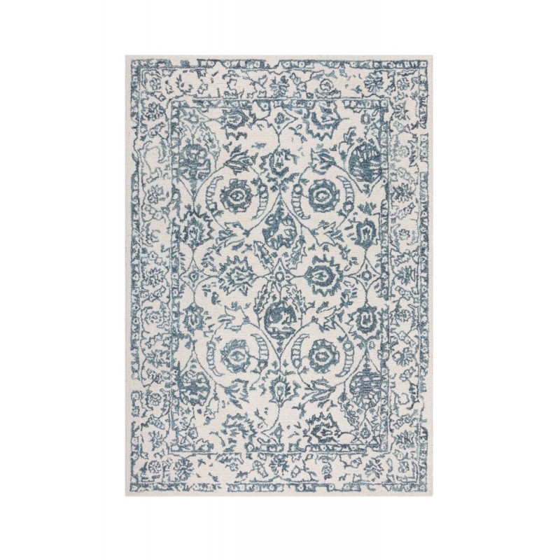 Tapis en laine ivoire et bleu Yasmin