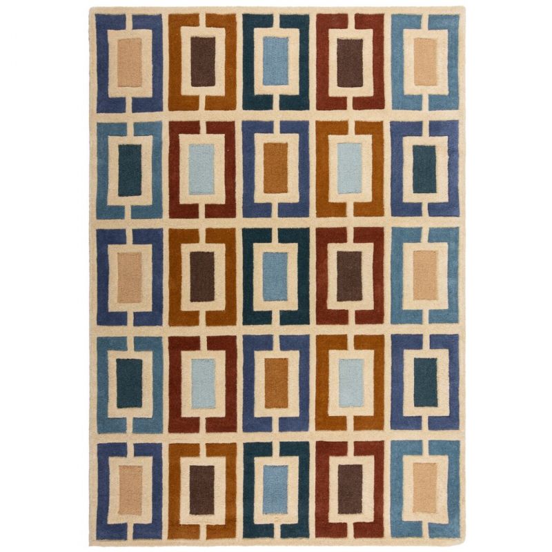 Tapis moderne bleu Retro Blocks