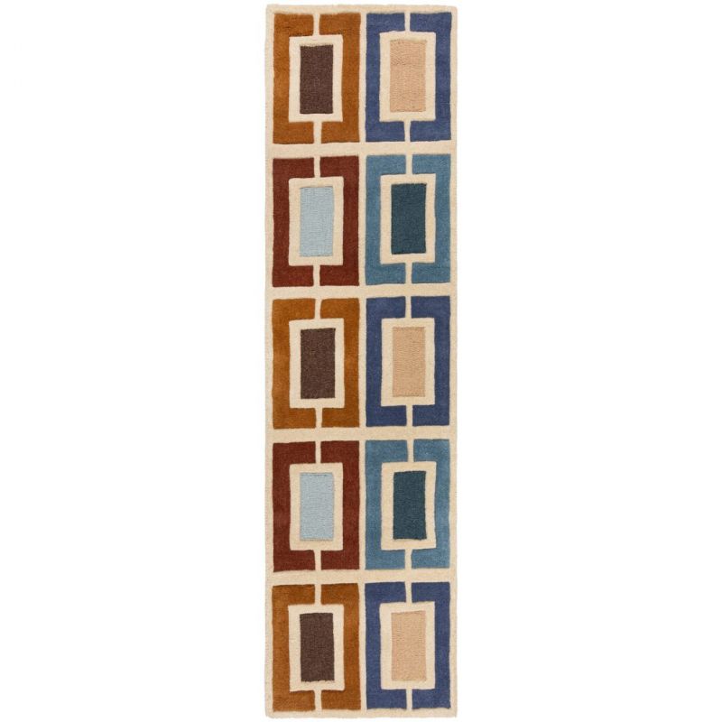 Tapis moderne bleu Retro Blocks couloir