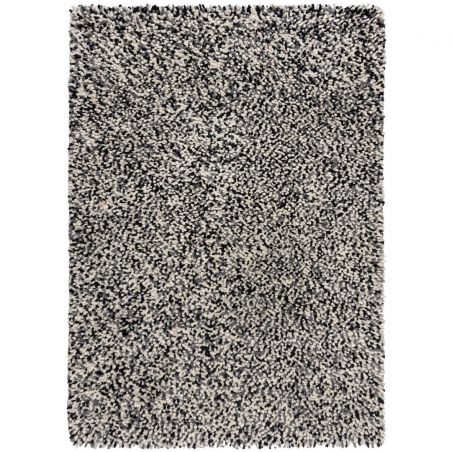 Tapis en laine effet boucles noir et blanc Udon