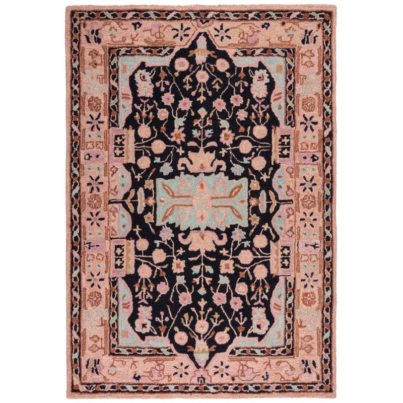 Tapis en laine fleuri bleu et rouge Blossom