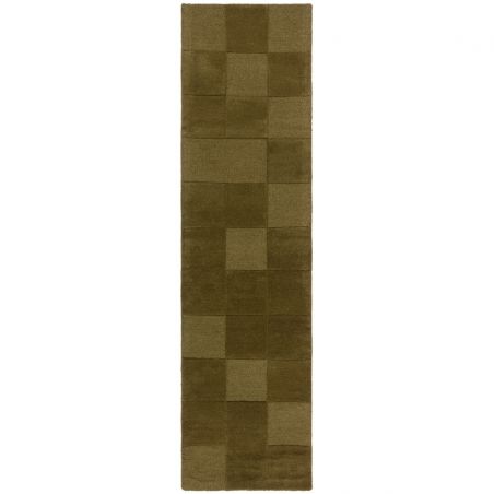 Tapis de couloir en laine vert Checkerboard