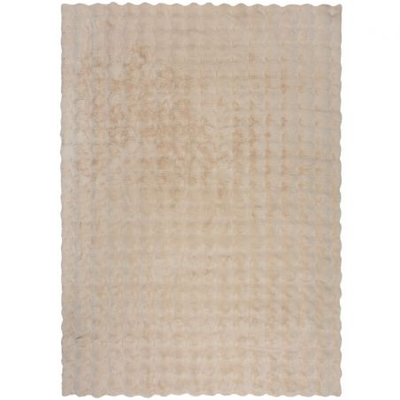 Tapis fausse fourrure effet gaufré beige Waffle