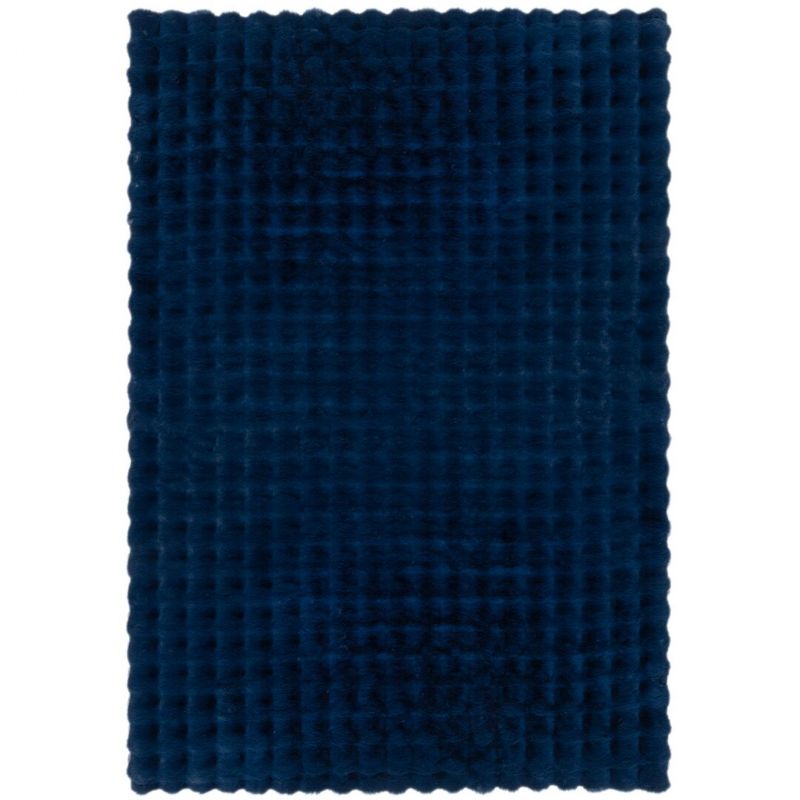 Tapis fausse fourrure effet gaufré bleu Waffle