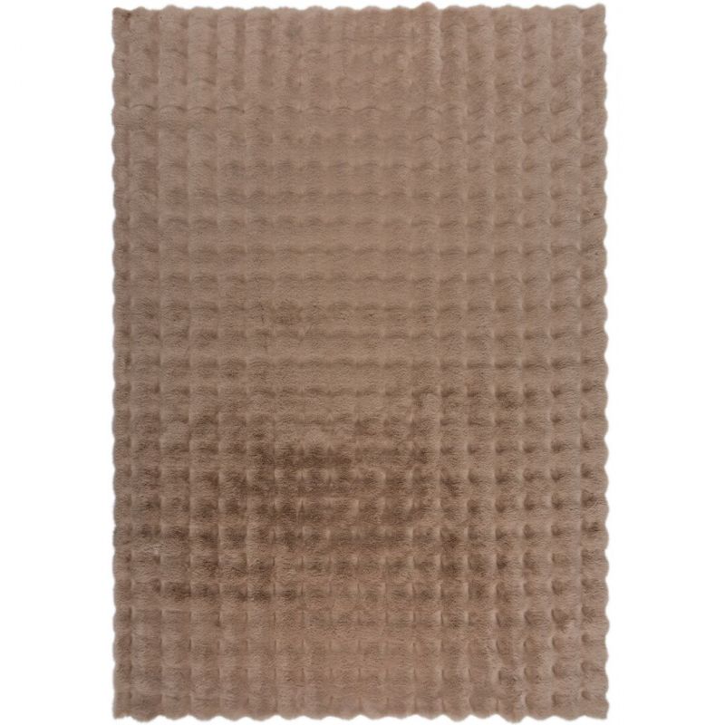 Tapis fausse fourrure effet gaufré marron Waffle