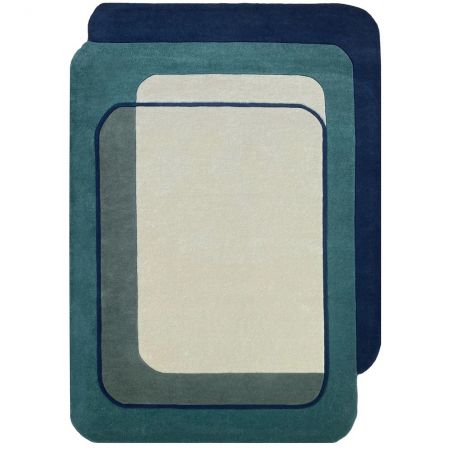 Tapis original en laine bleu Echo