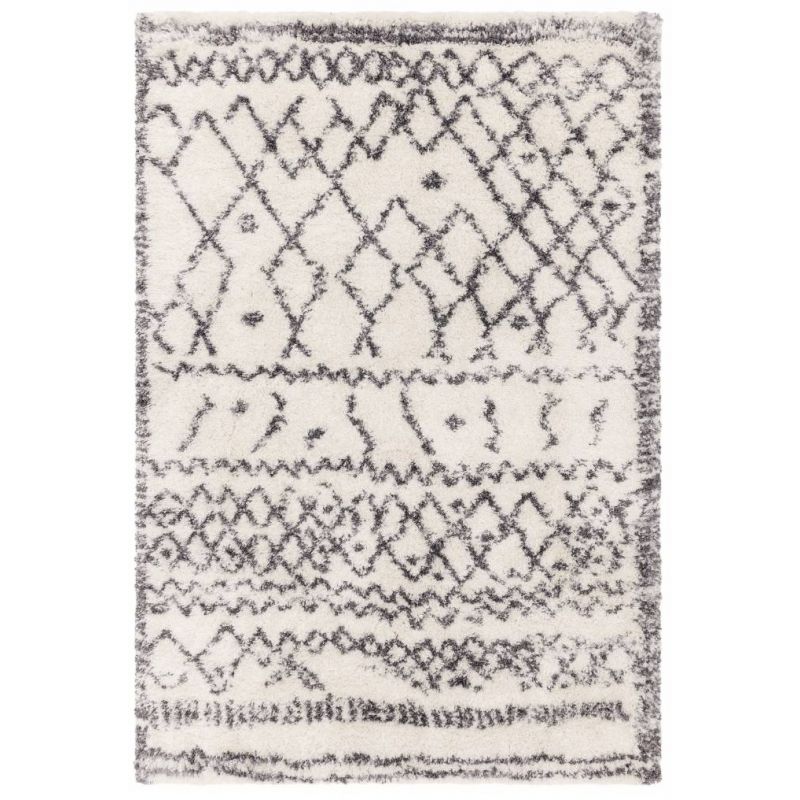 Tapis salon épais motifs berbères gris sur fond crème ALTOS Authentic