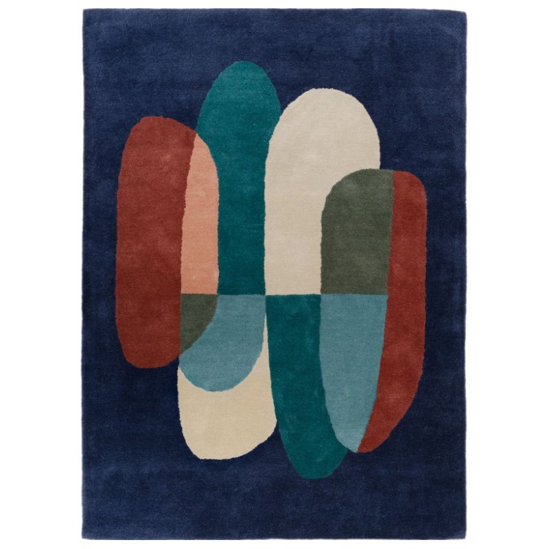 Tapis design en laine motif bleu foncé Pluriel