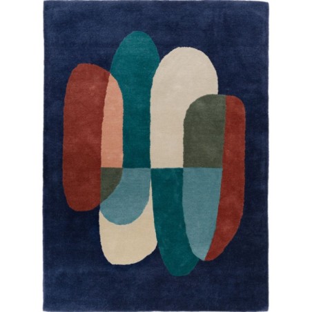 Tapis design en laine motif bleu foncé Pluriel