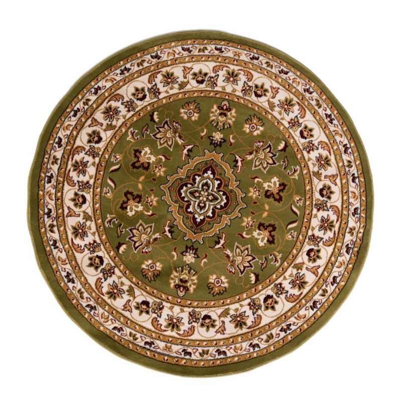 Tapis de salon à motifs persans vert Sherborne rond