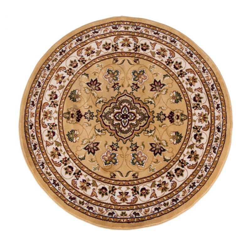 Tapis de salon à motifs persans beige Sherborne rond