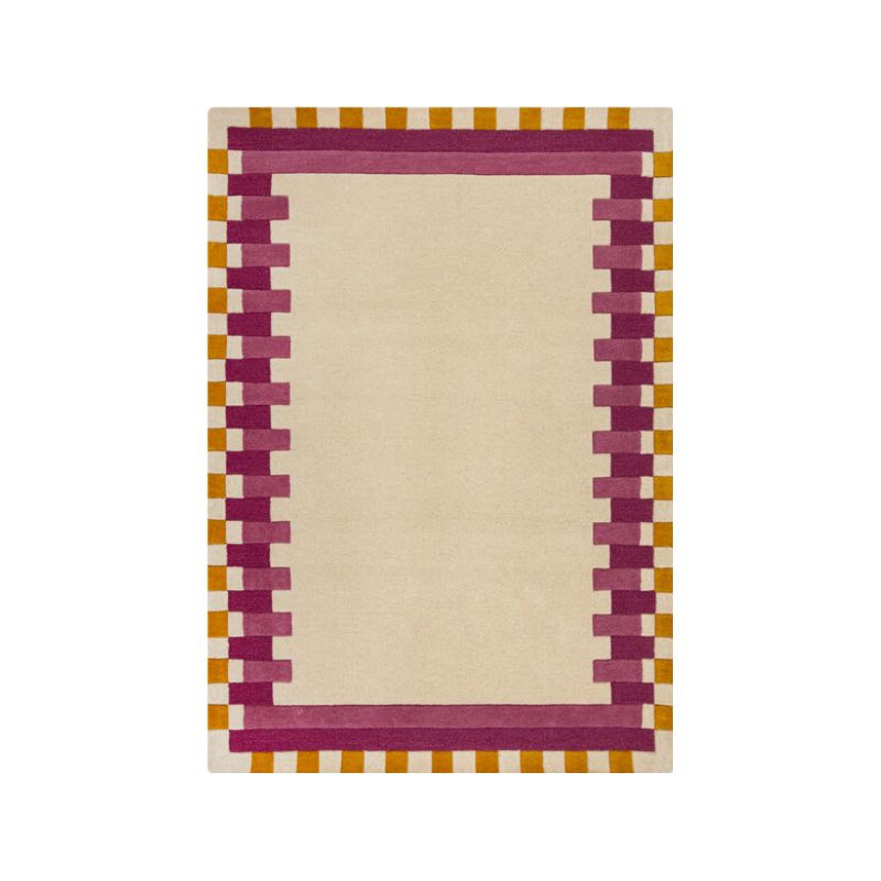 Tapis de salon laine rose et jaune Kai Wool Border