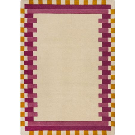 Tapis de salon laine rose et jaune Kai Wool Border